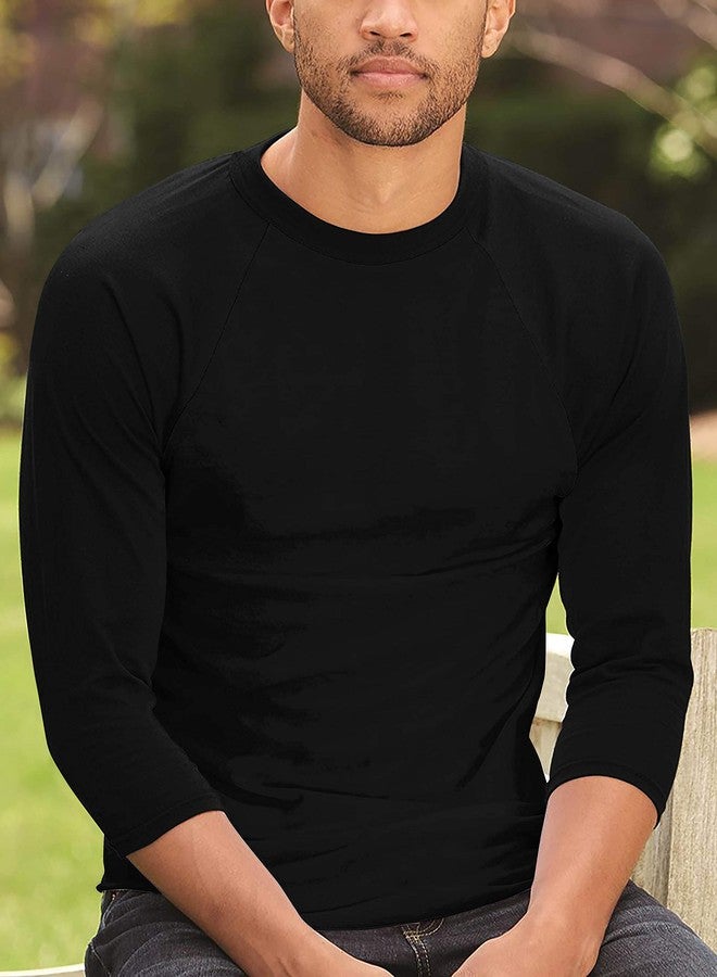 Hat and Beyond Mens Vintage Baseball Raglan 3/4 Sleeve Plain Casual Tee Basic Active T Shirts (X-Large, 1hc08_Black/Black) - Image 4